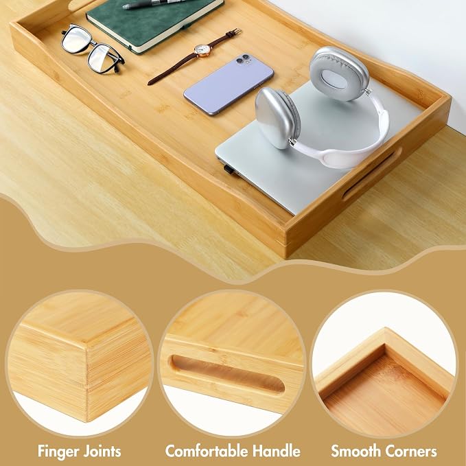 GOBAM Bamboo Extra Large Ottoman Tray, 26 x 15 inches - Wooden Tray for Dining Table & Parties, Serving Tray with Handles for Food, Cheese, Snacks, Tea, Coffee & Wine - Image 3