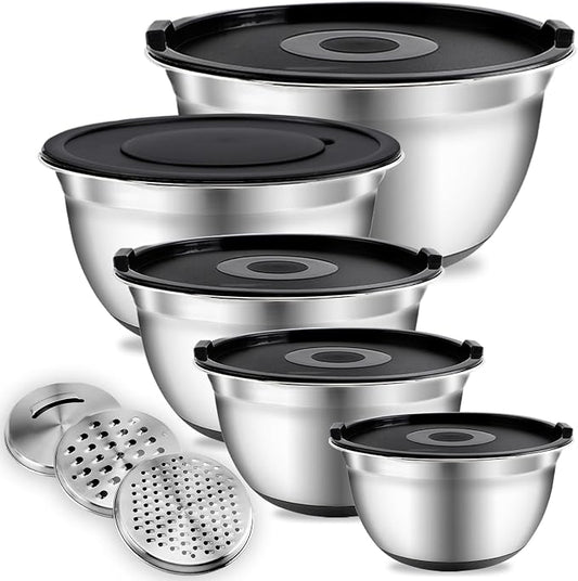 COOK WITH COLOR Stainless Steel Mixing Bowls Set with Lids - Nesting Bowls with Non-Slip Bottom, Silver, 14 Pieces by CookwithColor