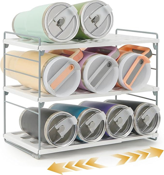 Cirhy 12" Tall 3-Tier Expandable Water Bottle Organizer – Fits 20-40 oz Stanley, Owala, Yeti Tumblers, Shaker Cups & Travel Mugs – Adjustable Storage Rack for Cabinet, Kitchen & Pantry Organization | Adjustable 12" Tall Bottle Rack, Fits 20-40 oz Tumbl... by Cirhy