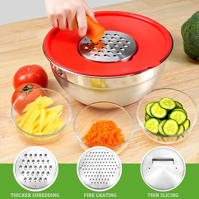Mixing Bowls with Lids Set,10pcs Stainless Steel Mixing Bowls with Graters and Egg Whisk &Non-Slip Bottoms Food Prep Nesting Bowls for Baking, Cooking, Meal Storage(1.2QT-5.5QT) - Image 3