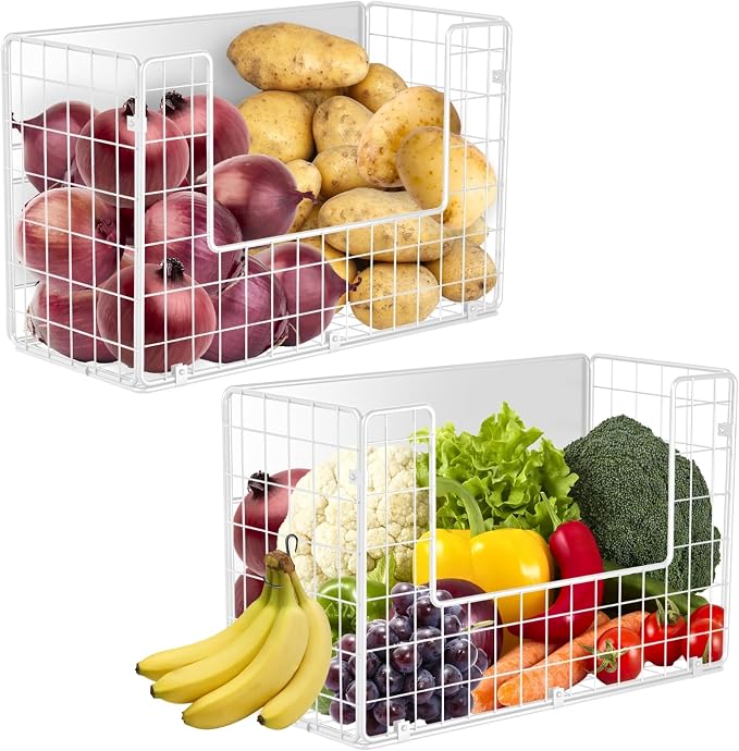 Magnetic Fridge Shelf, Fruit Potato & Onion Storage Bins, Pantry Organizers, Large Container Basket for Refrigerator, Kitchen Counter, Cabinet (2, White) by Ofiray-home