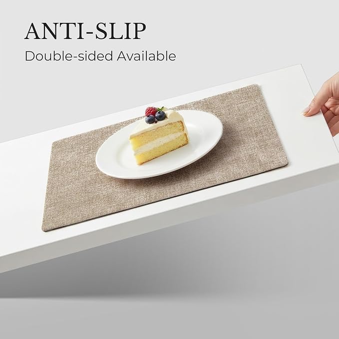 Romanstile Vinyl Placemats Set of 4, Reversible Faux Leather Heat Resistant Wipeable Table Mats, Waterproof Washable Non-Slip Table Placemats for Dining/Kitchen/Party/Outdoor (Grey Khaki, 12" x 17") - Image 6