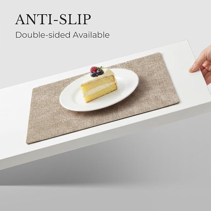 Romanstile Vinyl Placemats Set of 6, Reversible Faux Leather Heat Resistant Wipeable Table Mats, Waterproof Washable Non-Slip Table Placemats for Dining/Kitchen/Party/Outdoor (Grey Khaki, 12" x 17") - Image 6