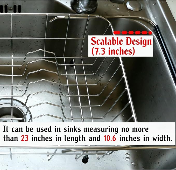Thickened and Deepened Dish Drying Rack in Sink, Expandable Stainless Steel Dish Drainer with Tray for Kitchen Counter (16x11) - Image 3