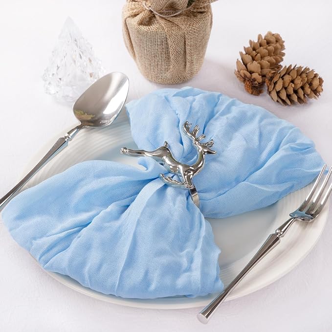 Cloth Napkins Set of 10 21"x21" Reusable Cheesecloth Napkins Baby Blue | Boho Rustic Dinner Napkins Washable Gauze Table Napkins Cloth Hemmed Edges for Wedding Bridal Shower Family Gathering Decor - Image 5