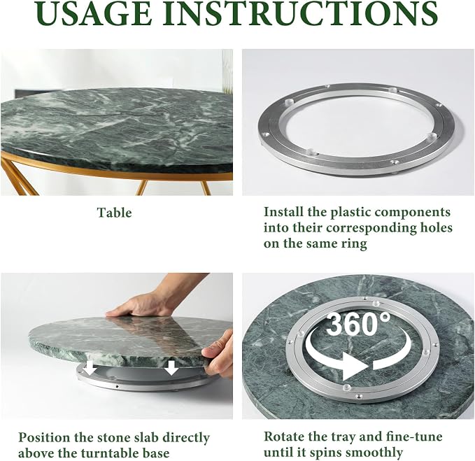 16'' Green Marble Lazy Susan Marble Turntable for Kitchen Dinning, Lazy Susans Organizer for Cabinet, Serving Rotation Spinning Tabletop Organizer Swiveling, Spice Rack Storage(Indian Green) - Image 4
