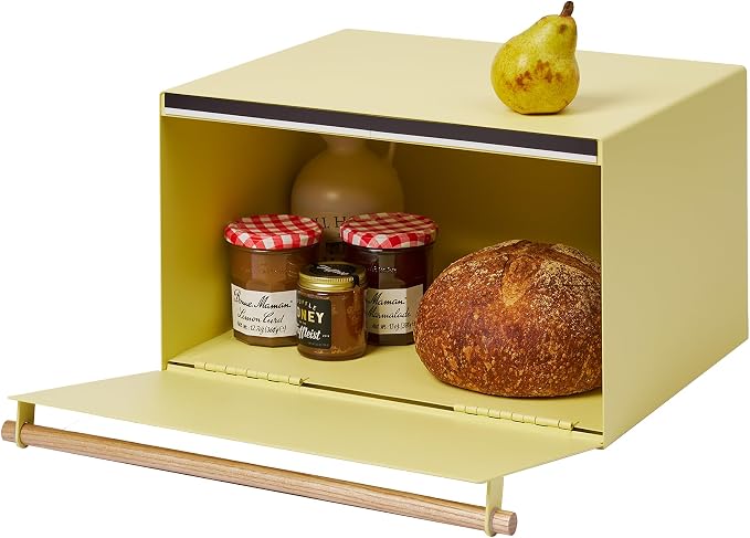 YAMAZAKI Home Modern Bread Box – Steel + Wood Countertop Bread Storage Container, Large Yellow Bread Box for Kitchen Countertop, Space-Saving Bread Keeper, Easy Access Lid by Unknown
