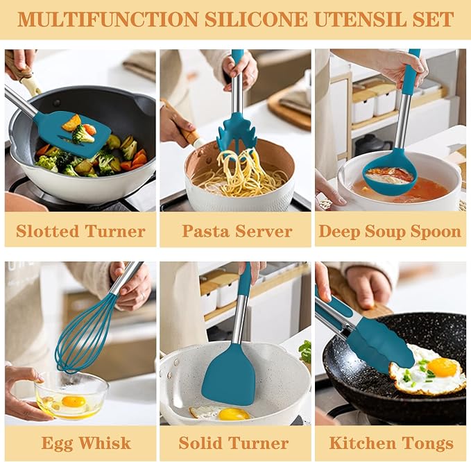 Silicone Kitchen Utensils Set, Umite Chef 43 pcs Cooking Utensils for Nonstick Cookware, Kitchen Tools-Silicone Utensil for Cooking Kitchen Set for Home Kitchen Accessories Set - Image 3