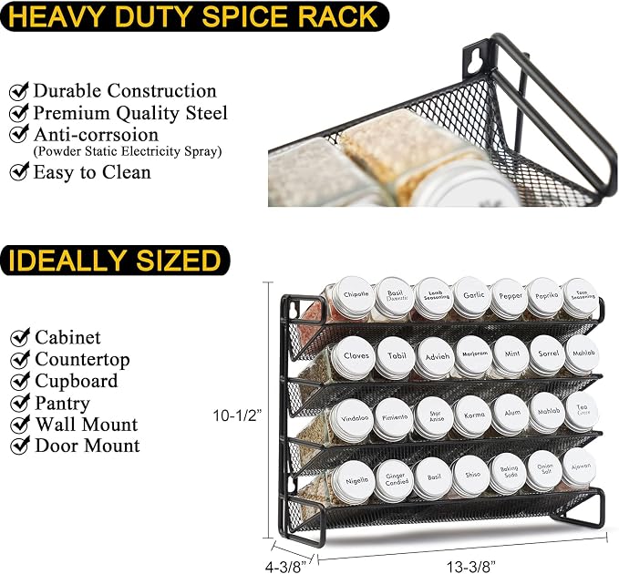 SpaceAid Spice Rack Organizer with 28 Spice Jars, 386 Spice Labels, Chalk Marker and Funnel Set for Cabinet, Countertop, Pantry, Cupboard or Door & Wall Mount - 28 Jars, 13.4" W × 10.8" H, White - Image 4