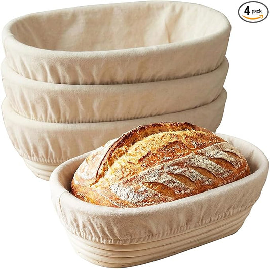 4Pcs Bread Proofing Basket 10 inch Oval Dough Proofing Bowls with Cloth Liners Imitation Rattan Proofing Basket Beautiful Bread Banneton Basket for Professional and Home Baker by Unknown