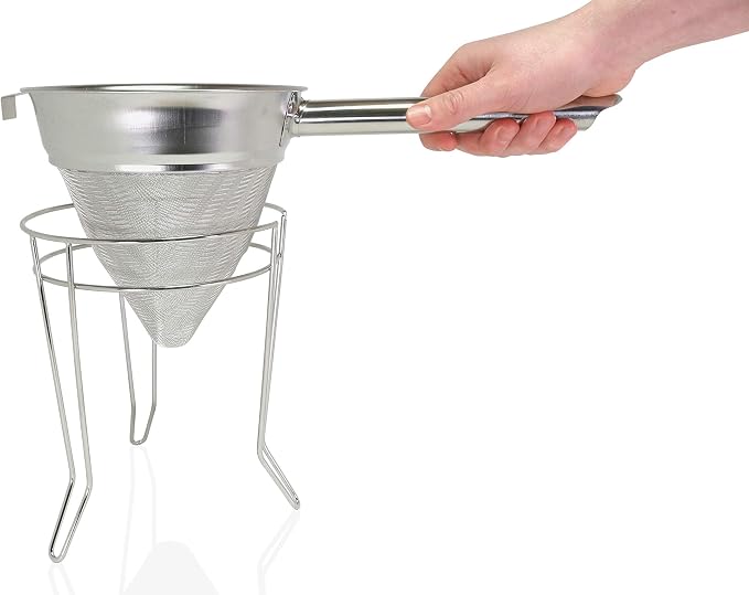 Anchy Premium 8" Chinois Fine Mesh Strainer Set with Stand & Bamboo Spatula – 18/8 Stainless Steel China Cap Cone Sieve, Professional Bouillon Strainer for Sauces, Soups, Broth, Stock, Jelly & Purees - Image 6