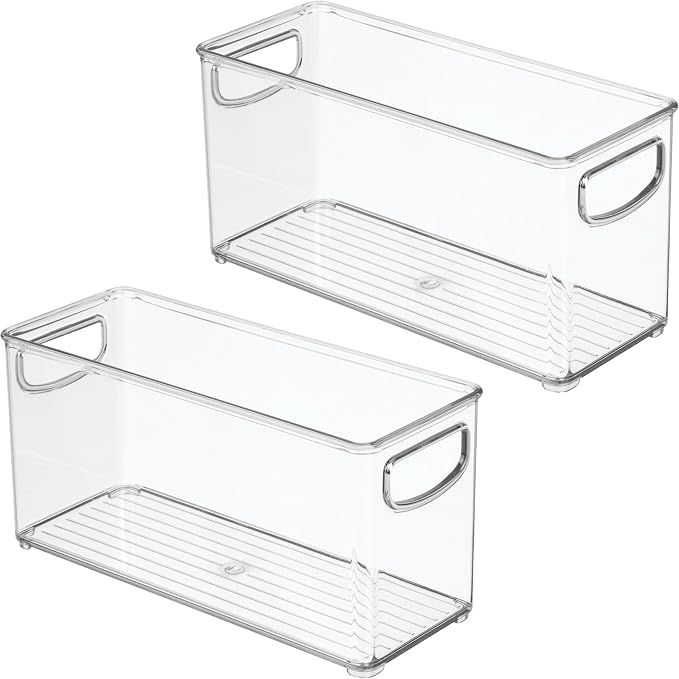 iDesign Plastic Stackable Pantry Bin, Set of 2, Clear | Storage Bin with Handles, For Cabinets or Fridge - Image 9
