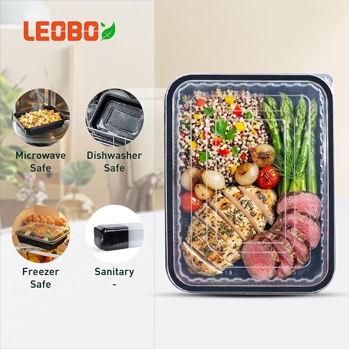 48oz Jumbo Meal Prep Containers 40 Pack - Shrink-Wrapped No Pre-Wash | Single Deep Compartment Leak-Resistant | Shatterproof Flexible PP | BPA Free Microwave Safe, Bulk Catering & Leftover Storage - Image 4