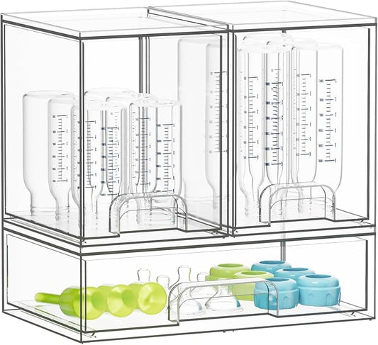 SpaceAid Bottle Storage Organizer Baby - Acrylic Bottles Station Organizer Container, Stackable Clear Drawers for Countertop, Vanity, Bathroom, Cabinet, Pantry Organization, 3 Pack, 2M1L, 10.9" H by SpaceAid