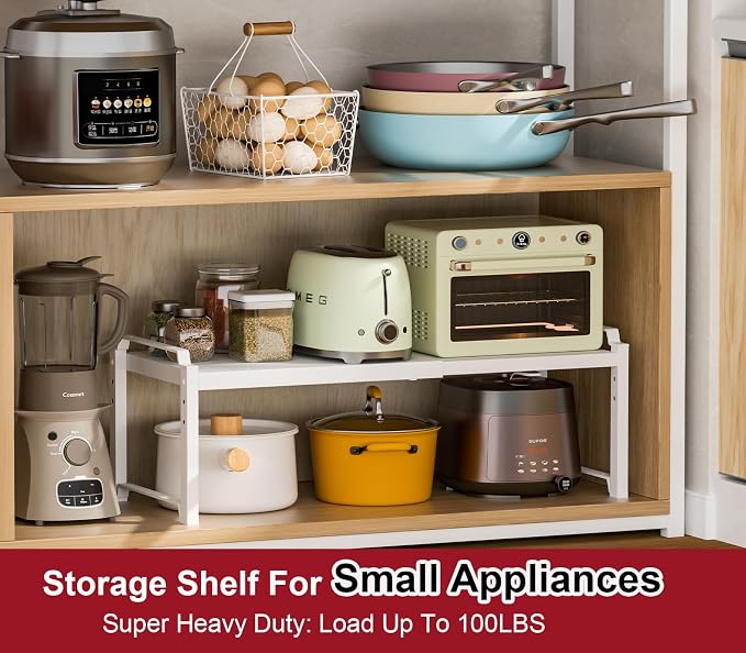 X-cosrack 12" Wide 100LBS Loading-Bearing Heavy Duty Kitchen Storage Shelf, Expandable Cabinet Shelf Organizer, Stackable Adjustable Storage Shelves for Kitchen Cabinet Cupboard Pantry Counter - Image 5