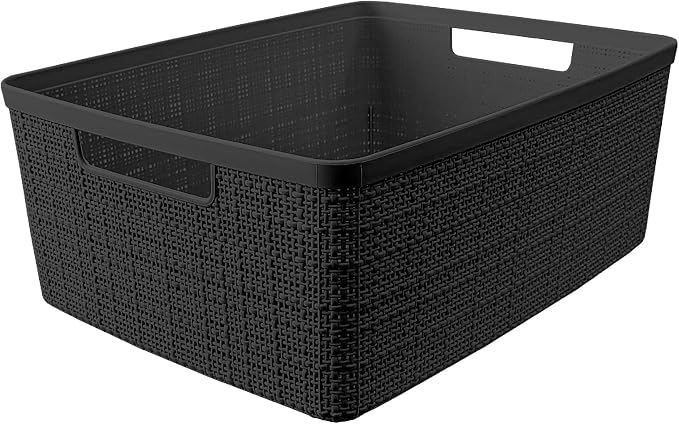 Curver Set of 6 Medium 12L Jute Decorative Plastic Organization and Storage Baskets - Perfect Bins for Home Office, Closet Shelves, Kitchen Pantry and All Bedroom Essentials, Black - Image 4