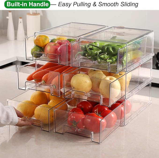 Taiuloo 2 Pack Stackable Refrigerator Organizer Bins with Pull-Out Drawer, Clear BPA-Free Food Storage Containers for Fridge Freezer, Kitchen Pantry Cabinet & Bathroom Vanity Organization - Image 4
