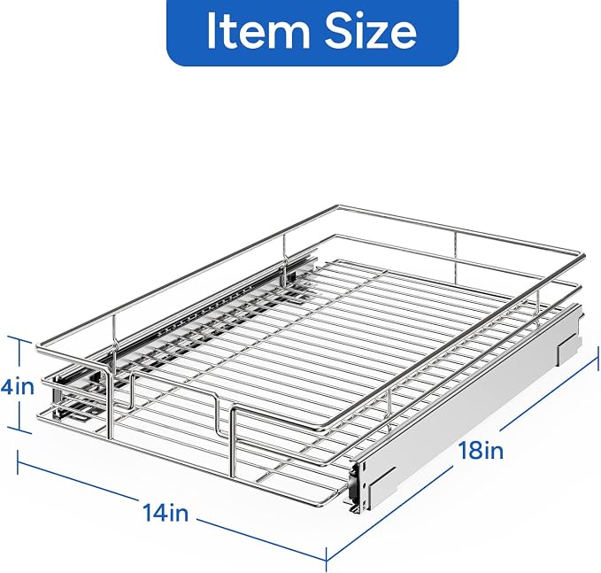ROOMTEC Pull Out Cabinet Organizer, Cabinet Pull Out Shelves 14" W x 18" D, Heavy Duty Cabinet Drawers Slide Out Kitchen Cabinet Organizers Storage Shelf - Image 3