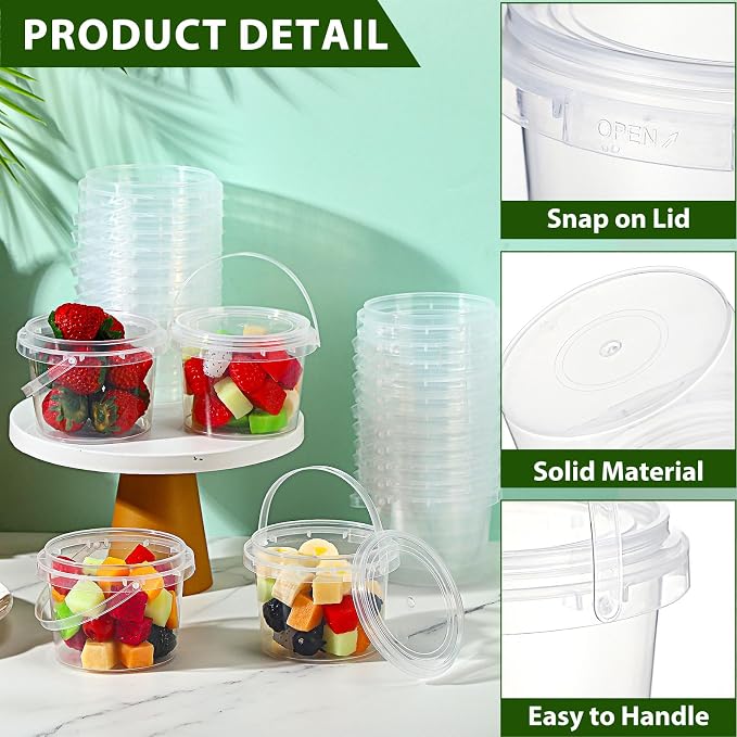 50 Pcs Food Clear Bucket Plastic Gallon Bucket Round Reusable Ice Cream Containers with Lids and Handles Airtight Clear Plastic Tub Freezer Reusable Pail for Popcorn Kitchen Drinks Home(8oz) - Image 4