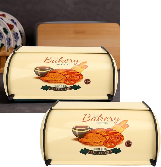 Topyond Vintage Bread Box, Metal for Kitchen Countertop | Rustic Bread Holder with Roll Top Lid, Farmhouse Bread Storage Bin, Stainless Steel Breadbox for Homemade Bread - Image 5