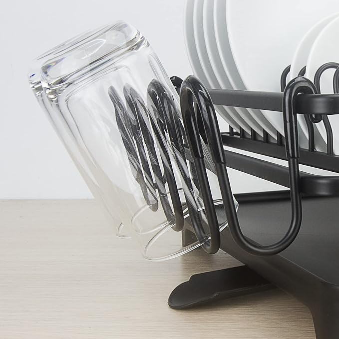 GMT-10353-A Black Aluminum Dish Drying Rack with Utensil Holder - 2 Tier Kitchen Countertop Rust Proof Dish Rack and Drainboard Set - Large Dish Organizer Rack - Image 6