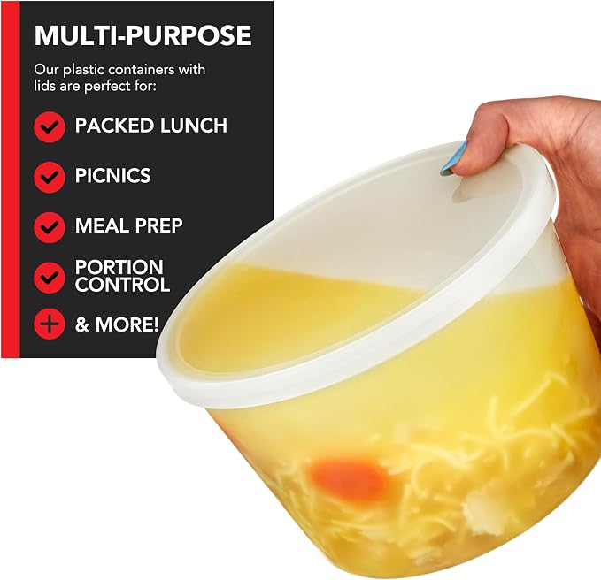 Stock Your Home 64 oz Plastic Deli Containers with Lids (96 Pack), Half Gallon Reusable Freezer and Food Storage Containers, Microwave Safe - Image 6