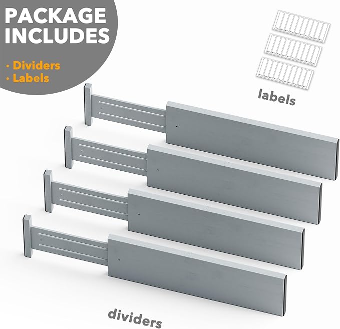 SpaceAid Bamboo 4 Pack Dresser Drawer Dividers, 4.65“ High Adjustable 17“-22” Drawer Organizers, Expandable Organization for Clothing, Clothes, Dressers, Gray - Image 7