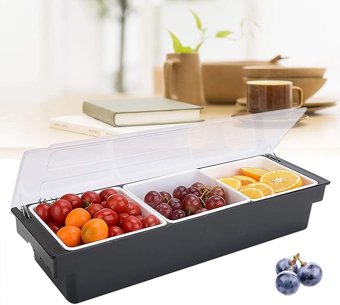 Commercial 3 Compartment Condiment Dispenser, 3 Tray Fruit, Veggie, Condiment Caddy with Lid Topping Organizer for Nacho & Taco Bars, Ice Cream, Fruit, Salad Bar Suitable in Commercial or Family - Image 5