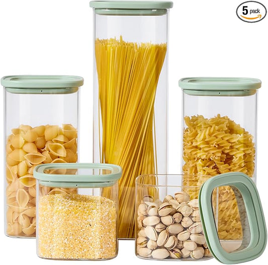 Glass Storage Jars with Lids, (0.78Qt-2.5Qt) 3 Pack | Borosilicate Glass, Glass Lid, Large Capacity Glass Food Storage for Pasta, Flour, Cereal, Cookies, Nuts, Coffee by spreccio