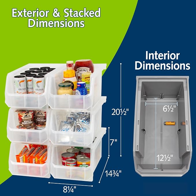 Akro-Mils ReadySpace Large Stackable Plastic Storage Bins, 6-Pack, Clear | Open-Front Stackable Bins For Garage, Pantry, Closet & Office, 14,8"L X 8"W X 7"H, Nests When Empty, Durable Plastic, - Image 3