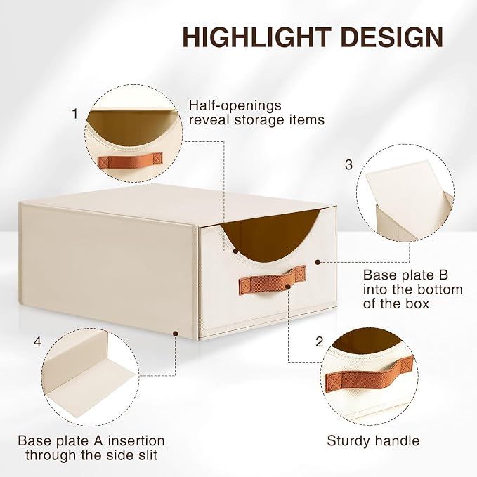 Large Closet Storage Bins with Drawer, Fabric Bins for Organization, Collapsible Storage Drawers Organizer for Bedroom, Living Room, 8 Pack, Beige - Image 6