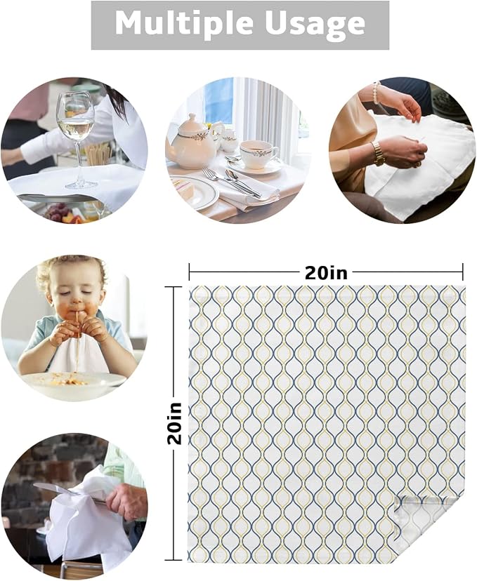 Geometric Cloth Napkins Set of 8 - Washable Dinner Napkins Reusable Table Napkins for Party Weeding Dining Table Setting Decoration,Blue Yellow Abstract Minimalistic Water Ripples Stripes Oversized - Image 5