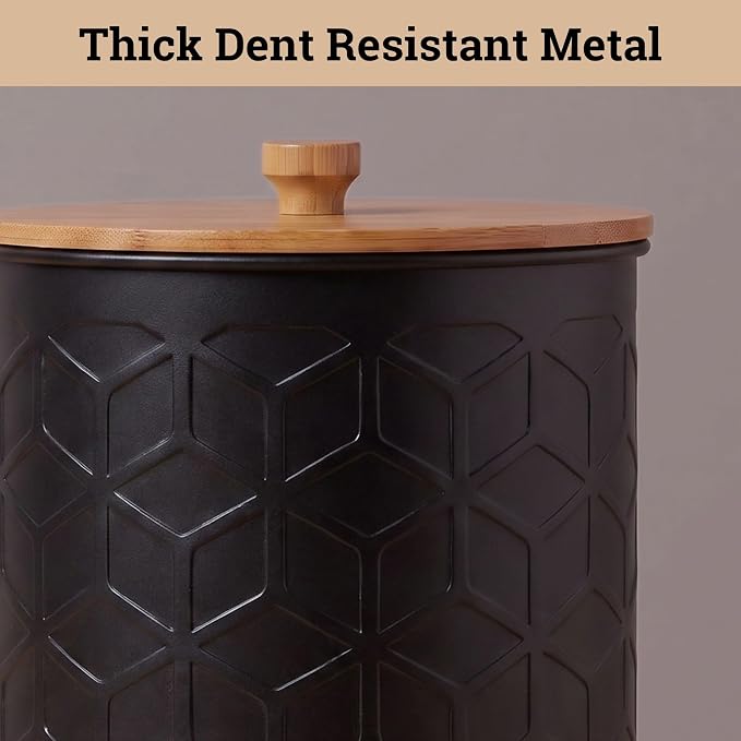 Kitchen Canisters for Countertop Set of 4, Textured Iron w/ Airtight Lids | Airtight Easy Open Bamboo Lids - Dent-Resistant Thick Metal - Sturdy Comfortable Bamboo Handles - Raised Textured Pattern - Image 5