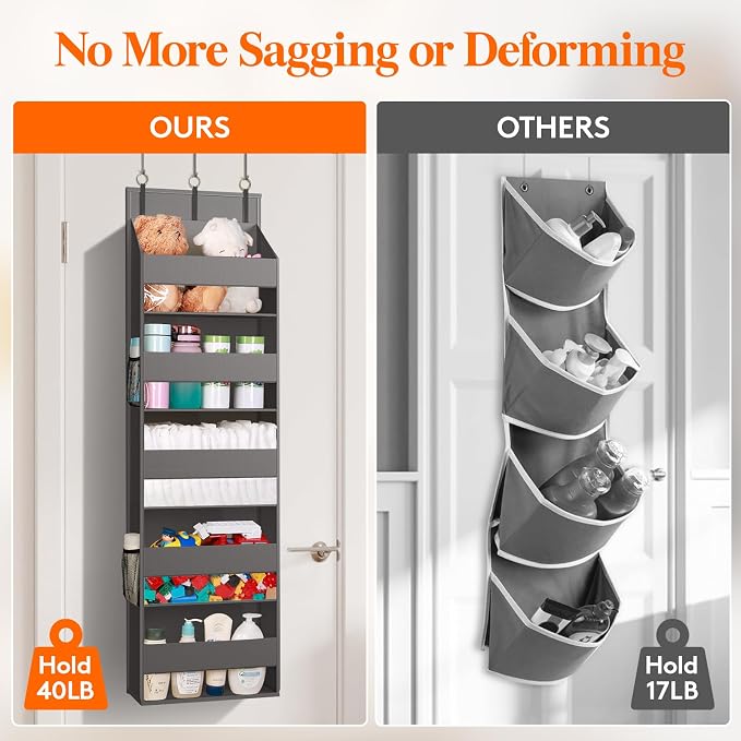 Lifewit Over the Door Organizer, 5 Shelf Clear Window Hanging Storage with 4 Mesh Side Pockets, Anti Tilt 40 lbs Load Behind Door for Pantry, Nursery, Bathroom, Bedroom, Kitchen, Dorm, 8 Pack - Image 7