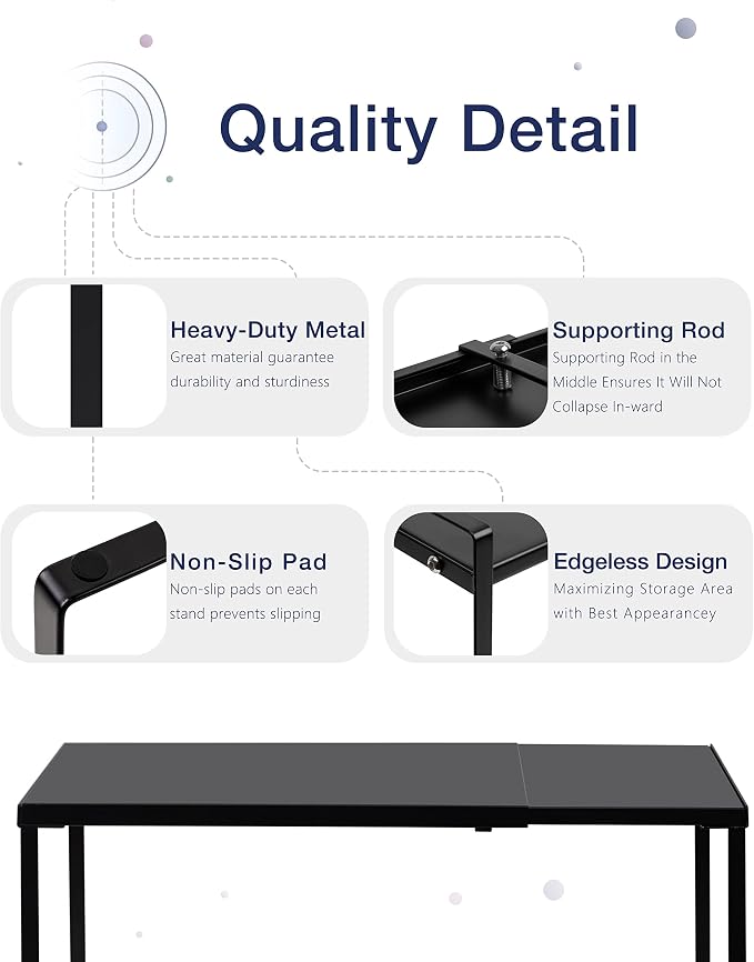 Nxconsu Expandable Cabinet Shelf, Shelf Riser for Cabinets, 11.8" Black | Edgeless Metal Cabinet Riser Holds 50 lb and Expands 14.6 to 24.6 in for Under Sink Kitchen Pantry Cupboard Shelf - Image 4
