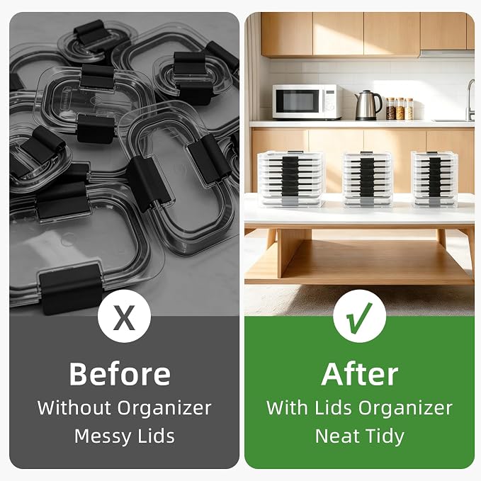 3PCS Food Container Lid Organizer Fit for Rubbermaid Brilliance Nap-on Lids | Clear Acrylic Stackable Lid Holder Rack, Holds 24 Lids, Fits 0.5, 1.3, 3.2 & 4.7 Cup Lids, Stackable Kitchen Storage - Image 4