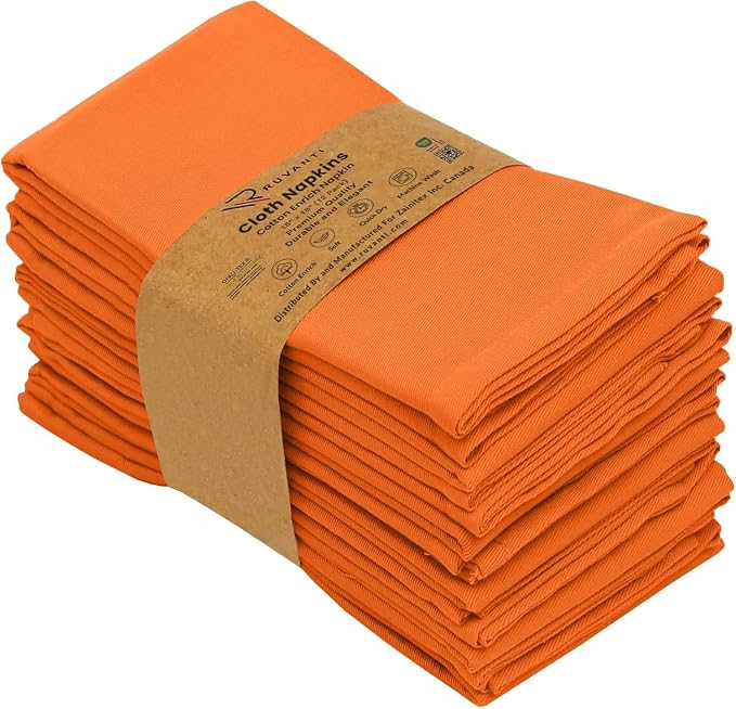 Ruvanti Cloth Napkins Set of 12, 18x18 Inches Napkins Cloth Washable, Soft, Durable, Absorbent, Cotton Blend. Table Dinner Napkins Cloth for Thanksgiving, Halloween Dinners Parties - Orange/Fall - Image 9