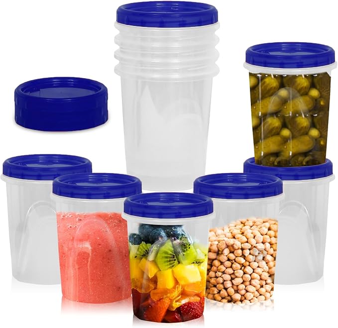 32 oz - 16 Piece Set, 8 Twist Top Food Deli Containers - 8 Screw And Seal Lids, Stackable Reusable Quality Plastic Storage Containers with Screw-on Lids - BPA Free - Image 6