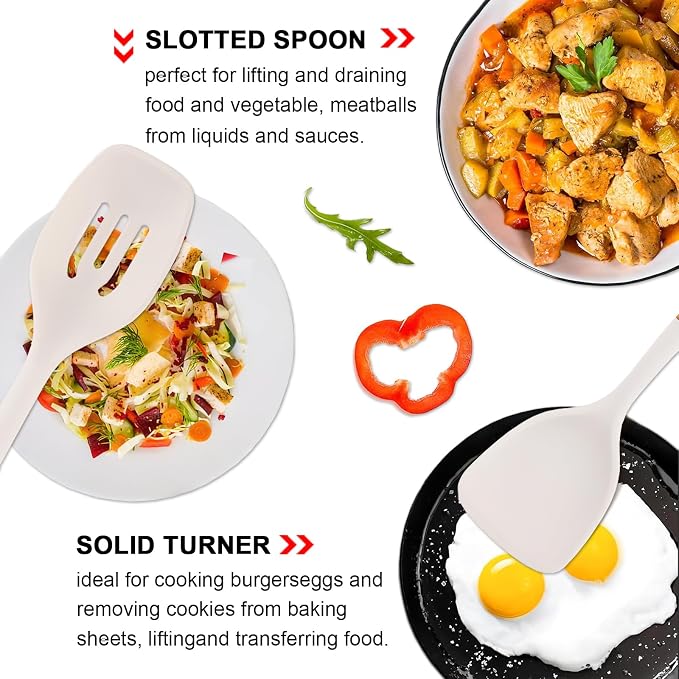 Silicone Kitchen Utensils Set of 4, Large Non-Stick Cooking Utensil Set w Wooden Handle Food Grade Heat Resistance Turner Spoon Silicone Cooking Kitchen Gadgets BPA Free for Nonstick Cookware - Image 5