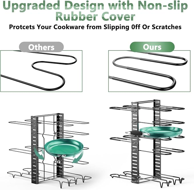 Pots and Pans Organizer Under Cabinet Expandable, 8-Tier Adjustable | Expandable 11.7–19", 3 DIY Modes, Tool-Free Assembly, Non-Slip, Fits Pots 6–11", For Kitchen Cabinets, Shelves & Countertops - Image 2