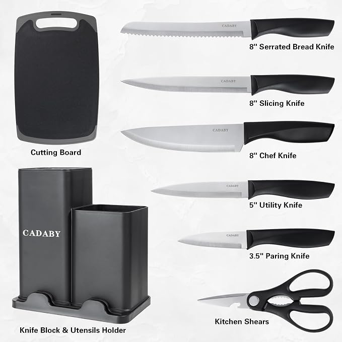 19 PCS Black Kitchen Cooking Utensils Set Kitchen Tools Set | 6 Stainless Steel Knives, 11 Silicone Utensils with 1 Cutting Board, Ideal for Apartment - Image 5