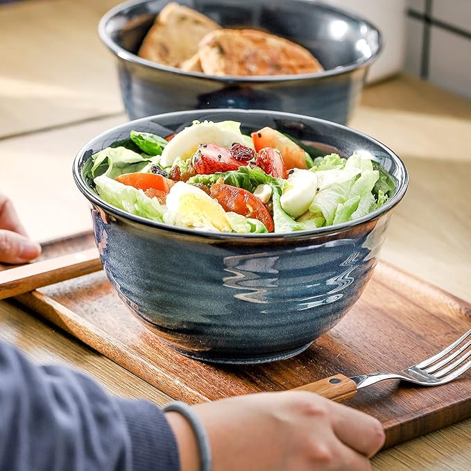 HASENSE Soup Bowls for Kitchen, 40 Ounce Large Cereal Bowls, 7 Inch Ceramic Serving Bowls for Salad Pasta Soup Popcorn, Dishwasher & Microwave Safe, Set of 4(Blue) - Image 4
