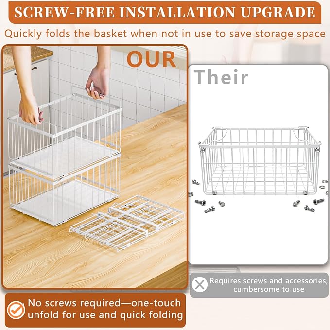 Large Freezer Organizer Bins for 5 to 9 Cu.Ft,Quick Expand/Collapse,4PACK | Freezer Organizer Bins, Stackable,foldable,With handle Wire Storage Container Baskets for Sort Frozen Meats,Leak-Proof Liner - Image 2