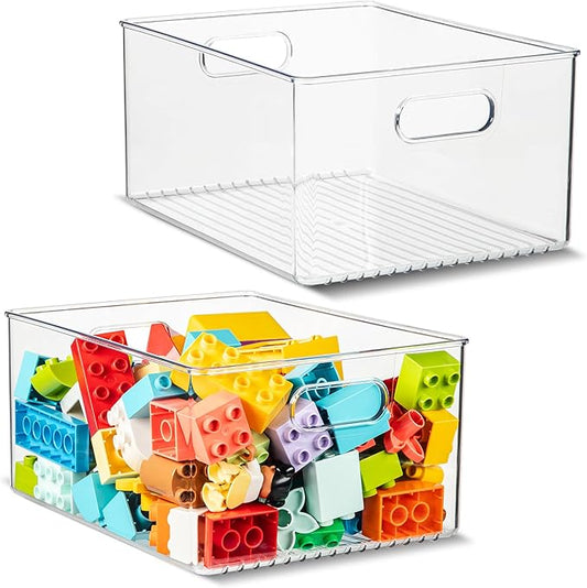 primebox 2 Pack Clear Plastic Organizer Bins with Handles for Home Organization. Storage Containers for Organizing Fridge, Freezer, Cabinet. Pantry, Great for Kitchen, Garage, Laundry Room. 10"x8"x5" by primebox