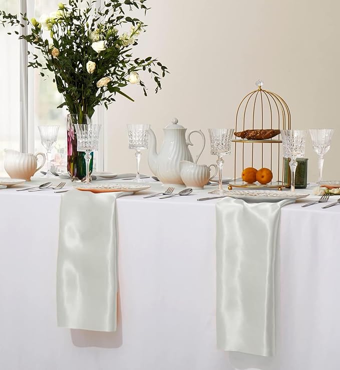 MDS® Pack of 100 Satin Napkins 12 x 12 Inch, Soft Silky Reusable Cloth Dinner Table Napkins for Wedding Décor, Reception, Birthday, Parties, Banquets, Catering, Restaurants & Hotel - Ivory - Image 5