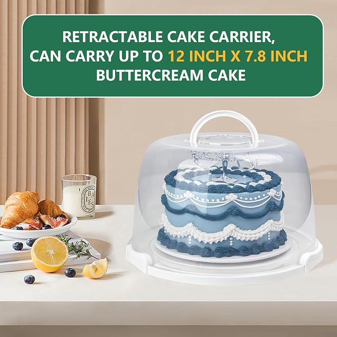 TMRIOPELP Tall Cake Carrier with Lid and Handle Insulated Cake Container Cake Transport Carrier Ideal for Pies Cupcakes and Pastries Perfect for Safe and Secure Cake Delivery (Green, 12 inch) - Image 5