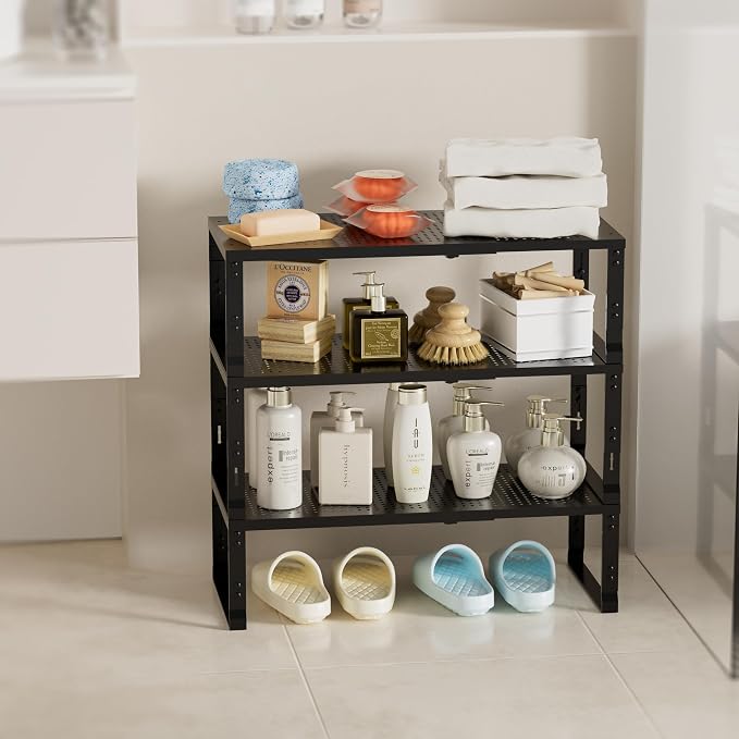 Expandable Spice Rack,Stackable Storage for Cabinet, Multi-Functional Kitchen Shelving,Height-Adjustable,Sustainable Organizer Solution(2Packs/Black/Large) - Image 7