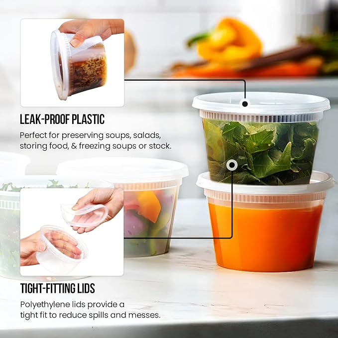 OCS Parts 48-Pack Round Plastic Deli Containers with Lids | Stackable, Microwavable, Freezer and Dishwasher Safe BPA Free Food Prep and Storage Containers (16 Ounce) - Image 4