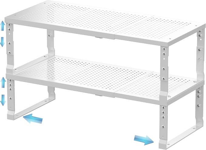 Expandable Spice Rack & Kitchen Cabinet Organizer - Stackable, Adjustable Shelves for Cabinets, Countertops, Cupboards & Pantries(2 Packs/Large/White) by Unknown