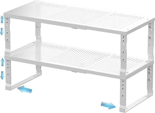 Expandable Spice Rack & Kitchen Cabinet Organizer - Stackable, Adjustable Shelves for Cabinets, Countertops, Cupboards & Pantries(2 Packs/Medium/White) by Unknown